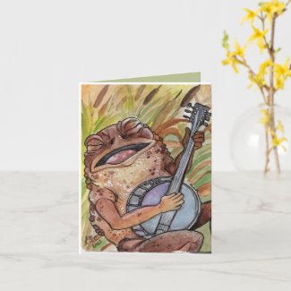 Banjo Toad Watercolor cottagecore painting