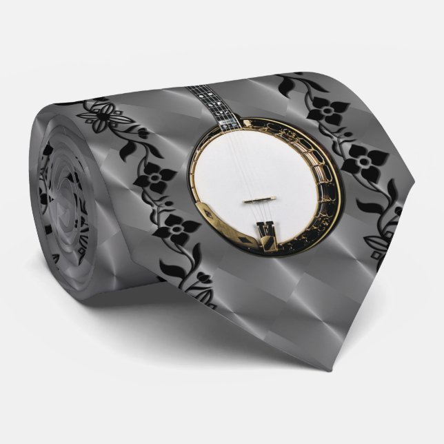 BANJO--VINE ON GRAY NECK TIE (Rolled)