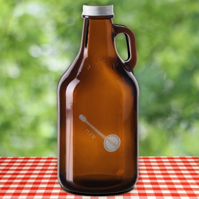 Banjo with Monogrammed Initials Etched Growler (Creator Uploaded)