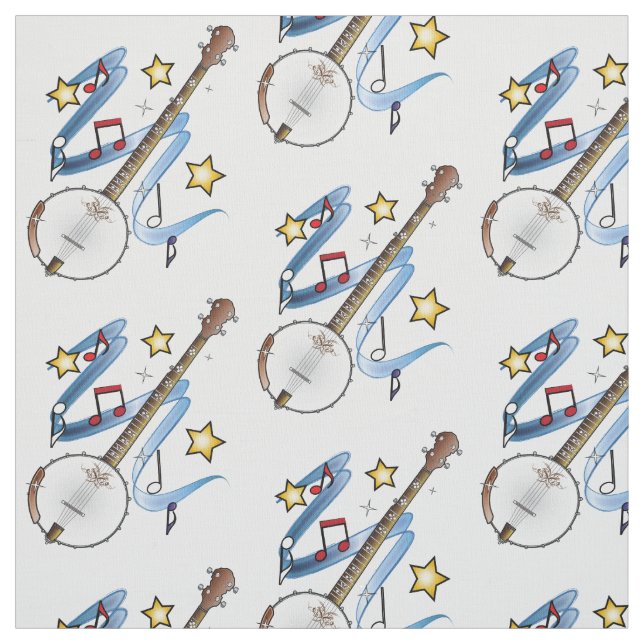 Banjo with Notes and Stars Fabric (Swatch)