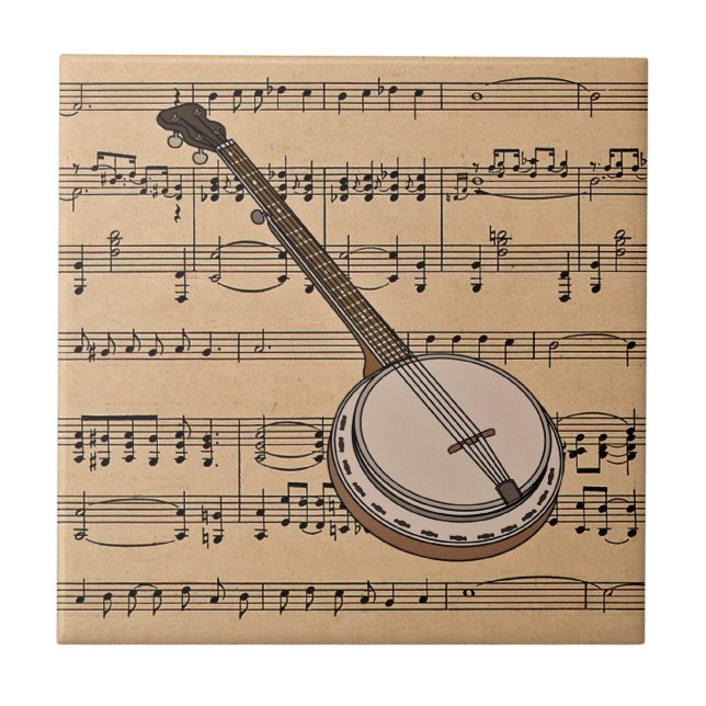 Banjo With Sheet Music Background Ceramic Tile (Front)