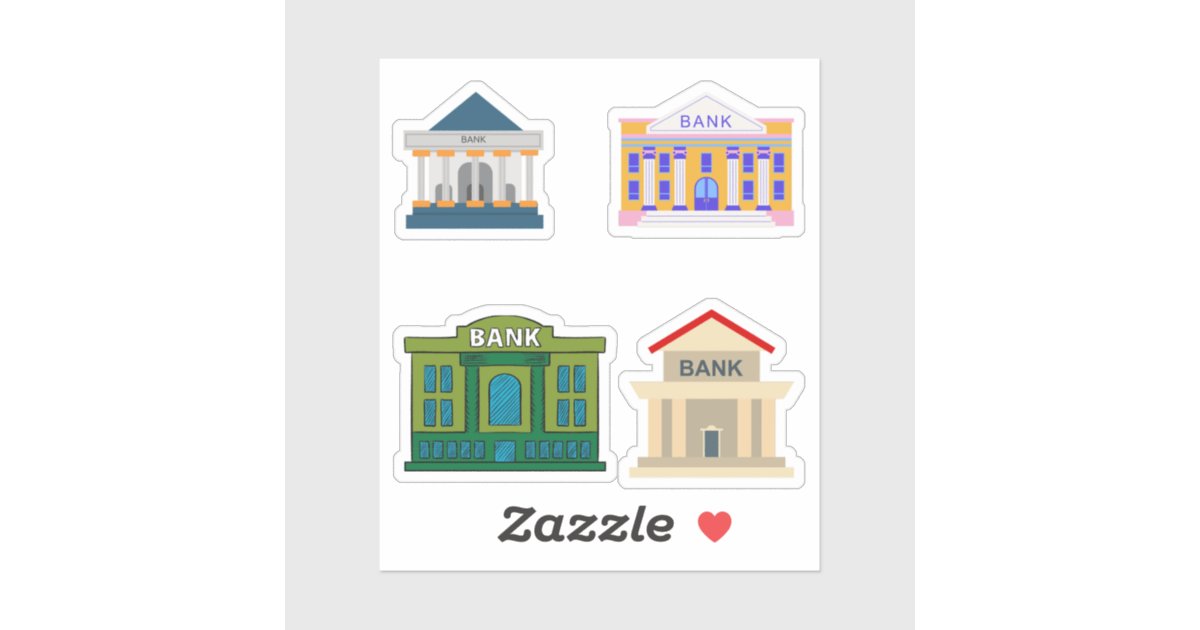 Sticker Bank Blue Bank Building Stickers | Zazzle