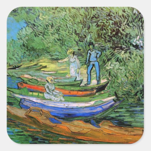 Bank of the Oise at Auvers by Vincent van Gogh Square Sticker