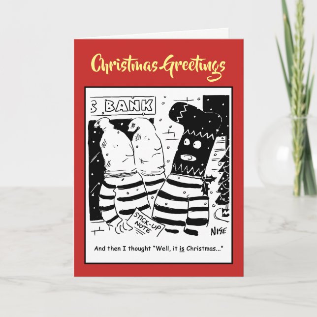 Bank Robber with a Christmas Stocking over Head Holiday Card (Front)