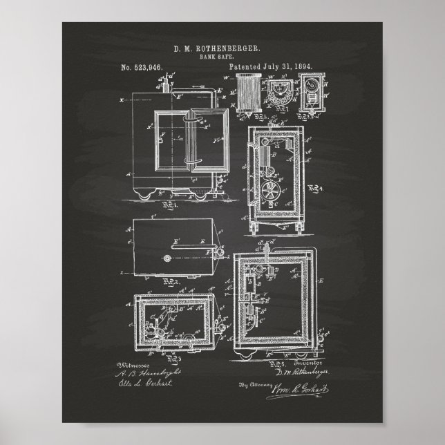 Bank Safe 1894 Patent Art Chalkboard Poster (Front)