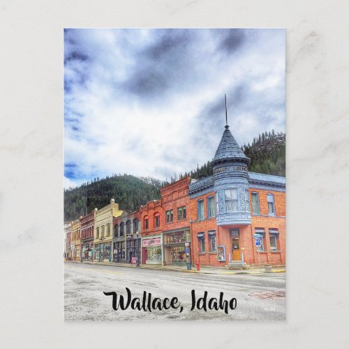 Bank Street in Wallace Idaho Postcard