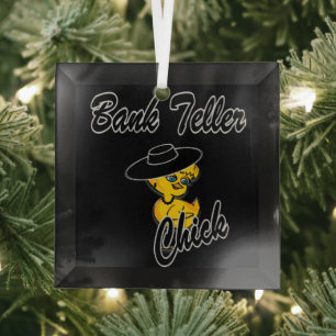 Bank Teller Chick #4 Glass Ornament