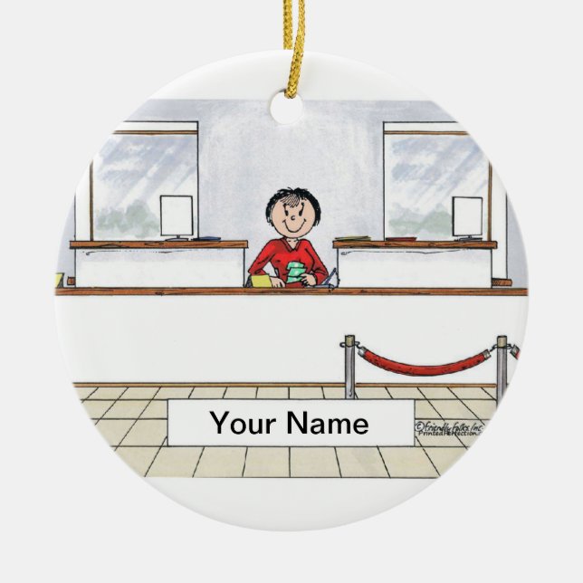 Bank Teller - Female Ceramic Ornament (Front)