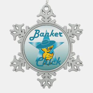 Banker Chick #7 Snowflake Pewter Christmas Ornament