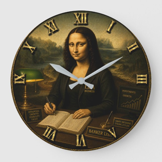 Banker Funny Mona Lisa  Large Clock (Front)