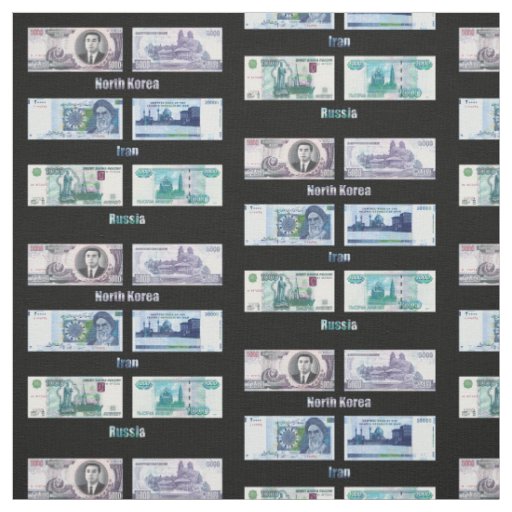Banknotes of Russia, Iran and North Korea Fabric