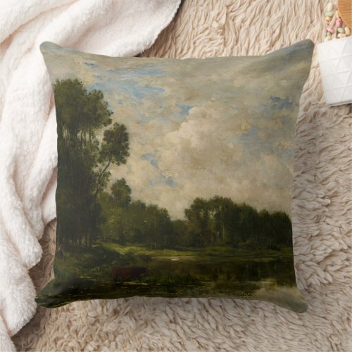 Banks of the Oise ca 1860 Charles Francois Throw Pillow