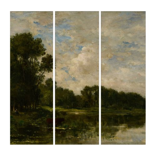 Banks of the Oise ca 1860 Charles Francois Triptych