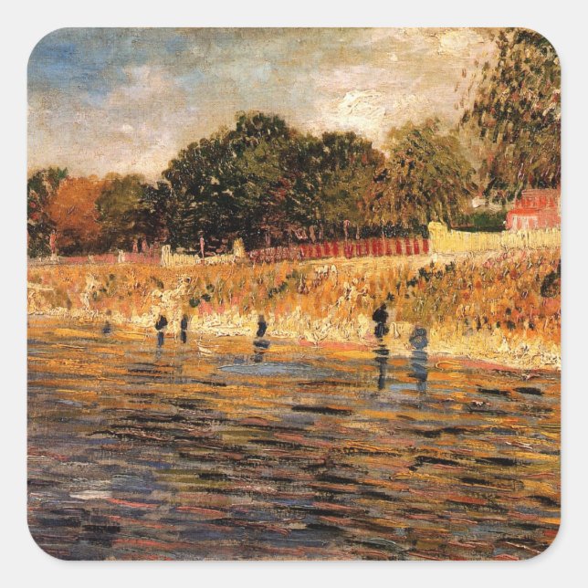 Banks of the Seine by Vincent van Gogh Square Sticker (Front)