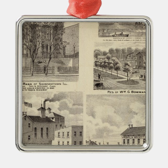 Banks, residences and breweries in Shawneetown Metal Ornament (Front)