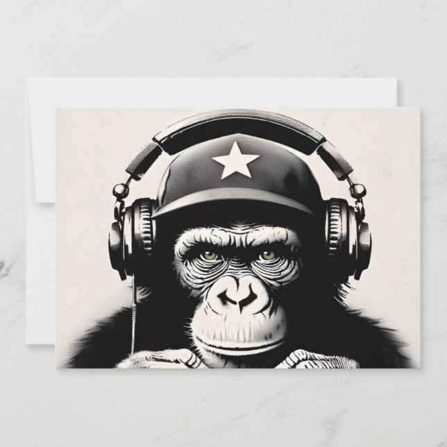 Banksy DJ Monkey Gorilla Chimp Art Print Invitation (Front)