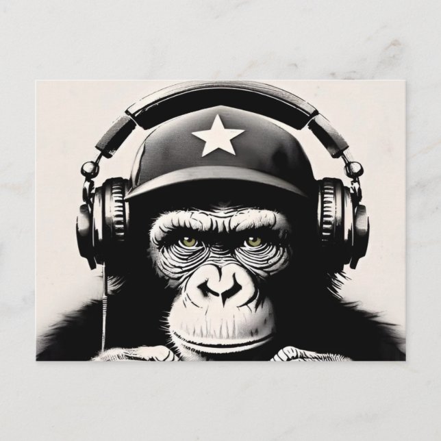 Banksy DJ Monkey Gorilla Chimp Art Print Postcard (Front)