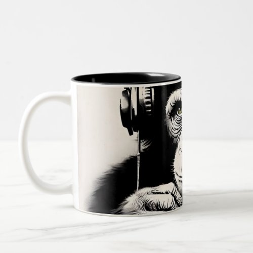 Banksy DJ Monkey Gorilla Chimp Art Print Two_Tone Coffee Mug