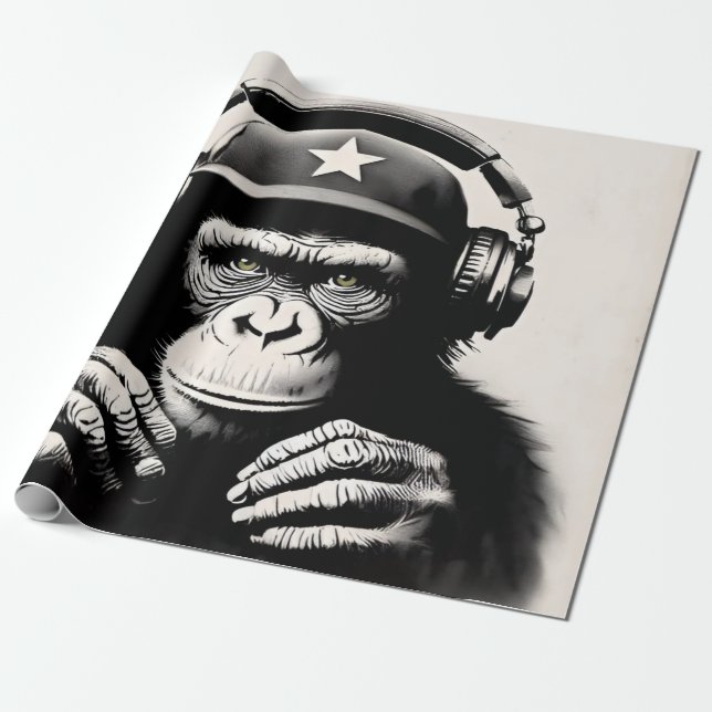 Banksy DJ Monkey Gorilla Chimp Art Print Wrapping Paper (Unrolled)