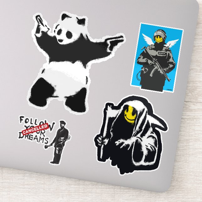 Banksy Graffiti grunge vinyl Panda stickers set (Detail)