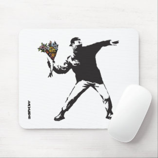 Banksy Love is in the air Flower throwing halftone Mouse Pad