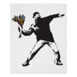 Banksy Love is in the air Flower throwing halftone Poster