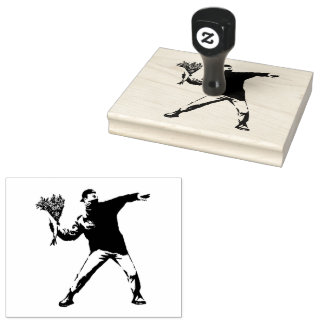Banksy Love is in the air Flower throwing halftone Rubber Stamp