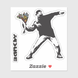 Banksy Love is in the air Flower throwing halftone Sticker