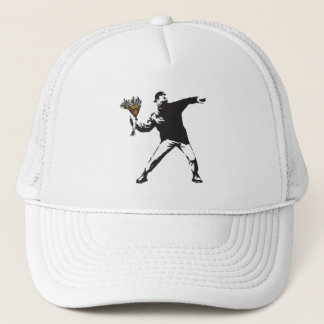 Banksy Love is in the air Flower throwing halftone Trucker Hat