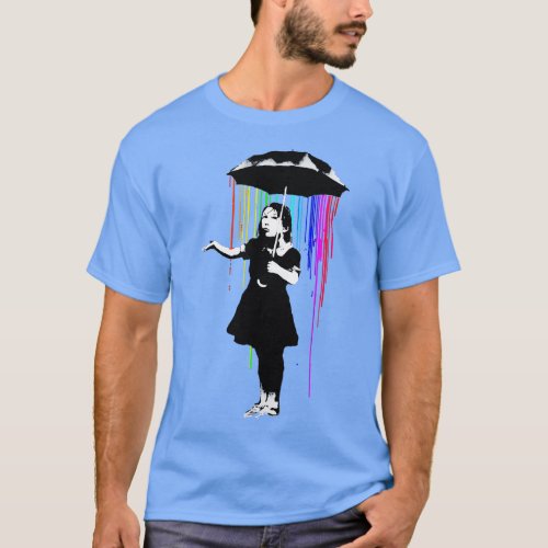 Banksy Rainbow Rain Umbrella Girl T_Shirt