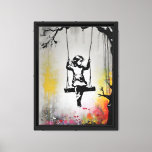 Banksy Style Girl on Swing Canvas Wall Art