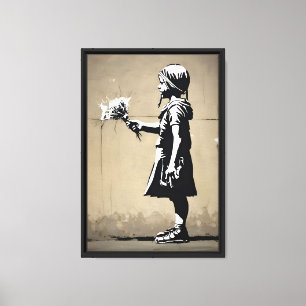 Banksy Style Girl with Flower Grenade Canvas Print