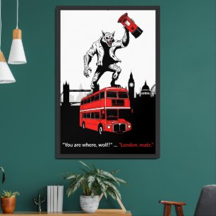 Banksy Style London Themed Werewolf  Framed Art