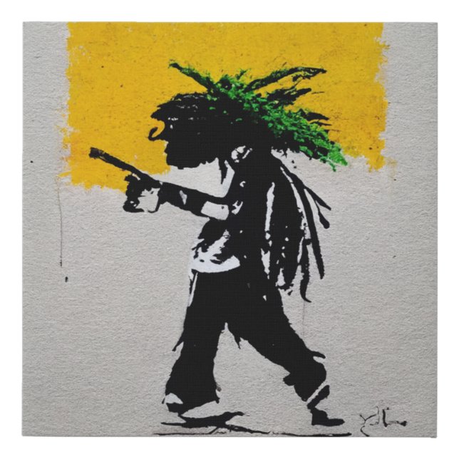 Banksy style rasta man AI painting Faux Canvas Print (Front)
