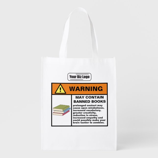 Banned Book Funny Ironic Hazard Warning Sticker Grocery Bag (Front)