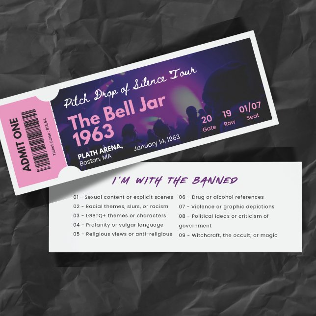 Banned Books Concert Ticket Bell Jar Bookmarks (Creator Uploaded)