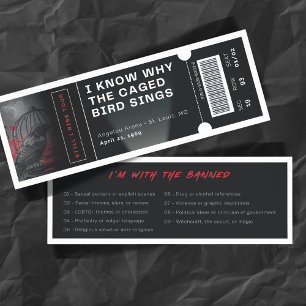Banned Books Concert Ticket Caged Bird Bookmarks