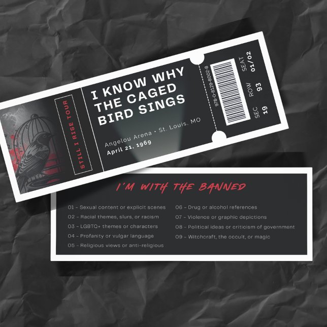 Banned Books Concert Ticket Caged Bird Bookmarks (Creator Uploaded)