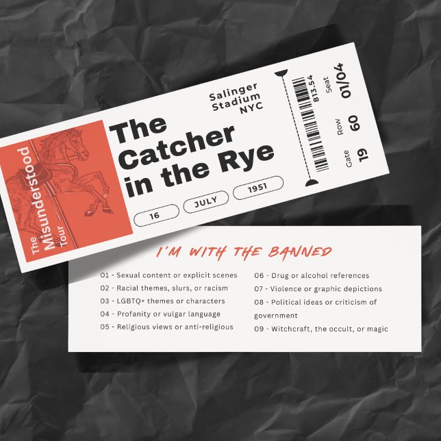 Banned Books Concert Ticket Catcher in the Rye Bookmarks (Creator Uploaded)