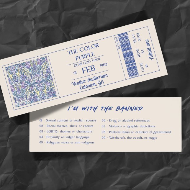 Banned Books Concert Ticket Color Purple Bookmarks (Creator Uploaded)