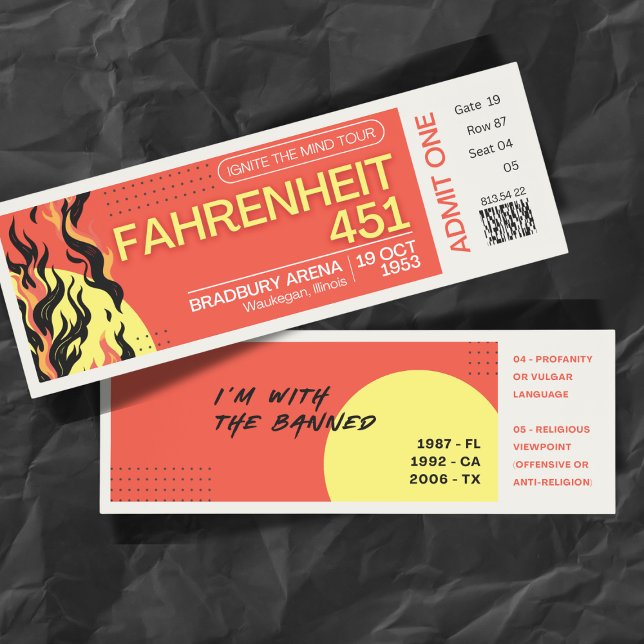 Banned Books Concert Ticket Fahrenheit 451 Bookmarks (Creator Uploaded)