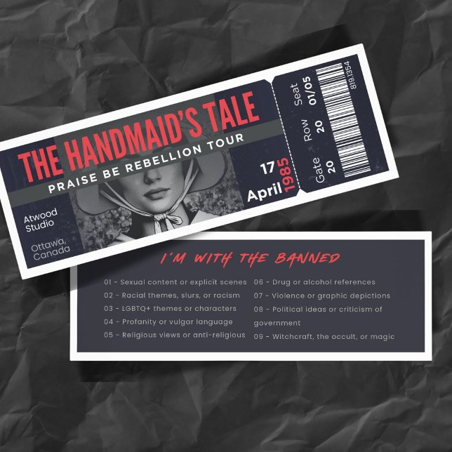 Banned Books Concert Ticket Handmaid's Tale Bookmarks (Creator Uploaded)