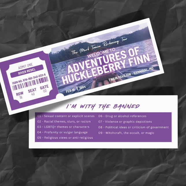 Banned Books Concert Ticket Huckleberry Finn Bookmarks (Creator Uploaded)