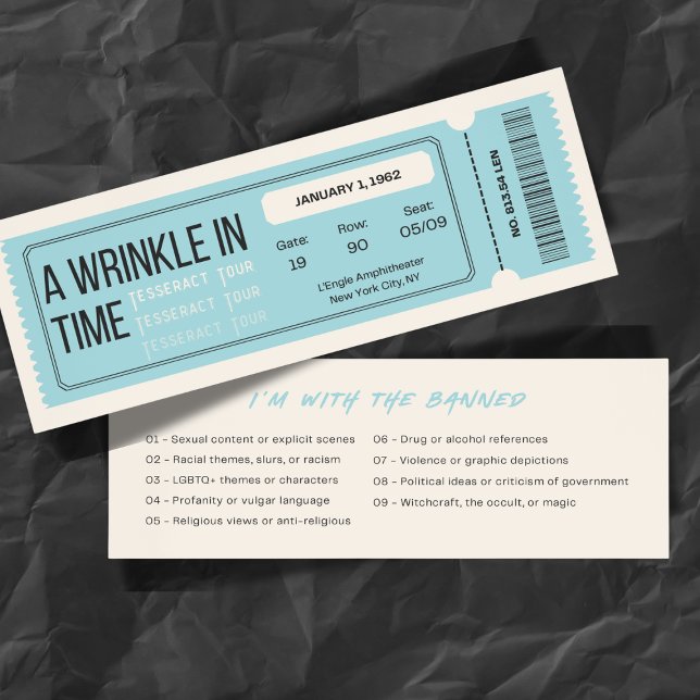 Banned Books Concert Ticket Wrinkle in Time Bookmarks (Creator Uploaded)