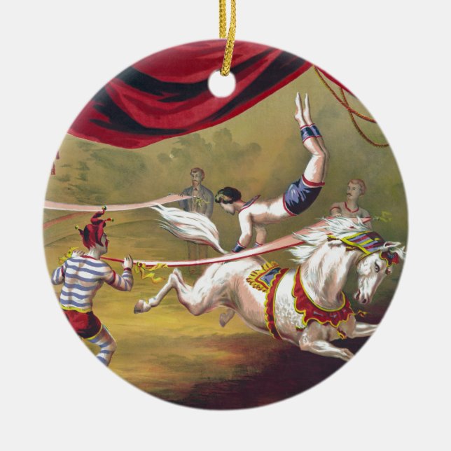 Banner Act Vintage Circus Art Ceramic Ornament (Front)