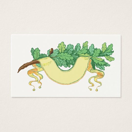 Banner and branch of oak leaves business card
