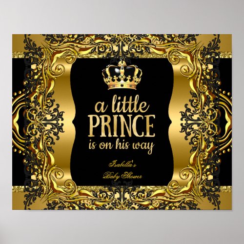Banner Baby Shower Little Prince Gold Black Poster