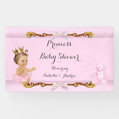 Banner Brunette Princess Baby Shower Pink Gold