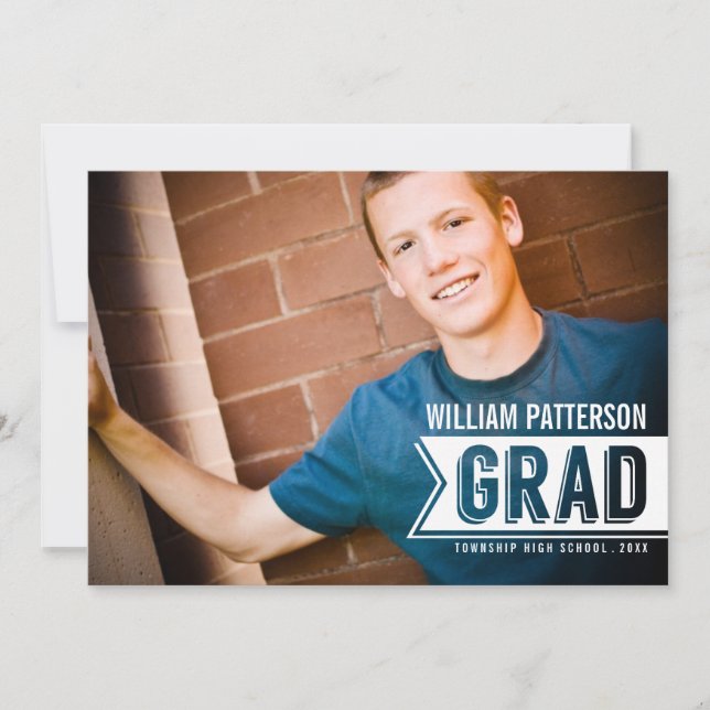 Banner Grad Guy Photo Graduation Party Invitation (Front)