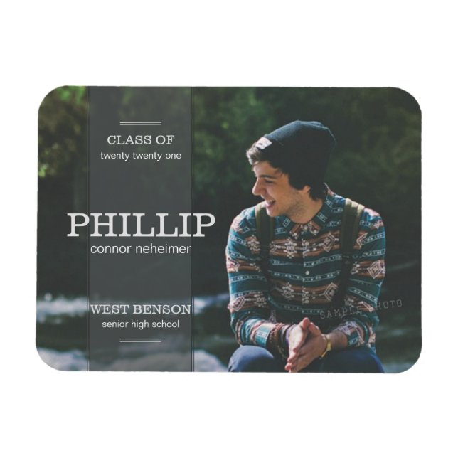Banner Gray Photo Graduation Announcement Magnet (Horizontal)